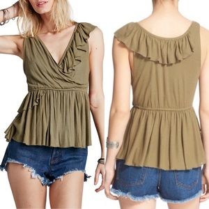 Free people ruffle v neck tank top blouse olive